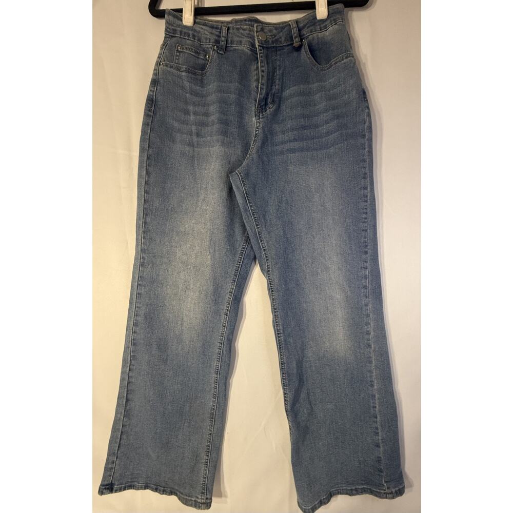 Womens Size 6 Wide Leg Jeans 30x30 Light Wash Stretch Denim Mid Rise Unbranded